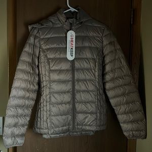 Heat keep down jacket -taupe